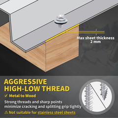 Metal Roofing Screws #10 x 1-1/2″ 300PCS Hex Head Rubber Washer Silver