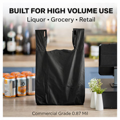 Bags 1/6 21 x 6.5 x 11.5 Heavy Duty .87 Mil BLACK T-Shirt Plastic Shopping Bags