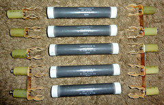 5 Carborundum SP750K Tubular Non-Inductive Resistors 75 Ohms w/Mounts