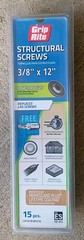 (15-pcs) Grip Rite Prime Guard Plus Structural Screws Blk 3/8 x 12 GRSSFW381215