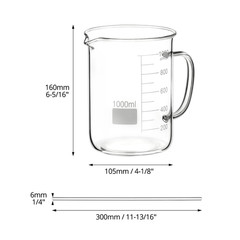 2 Pack 1000Ml Borosilicate Glass Beaker with Handle, & 10 Pcs 12″ Science Glass