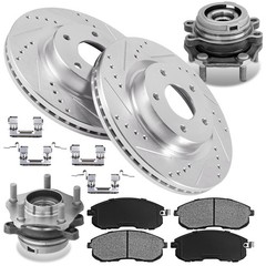 11.65 Front Brake Kit Drilled Slotted Rotors Pads Wheel Bearing Hub Altima 07-12