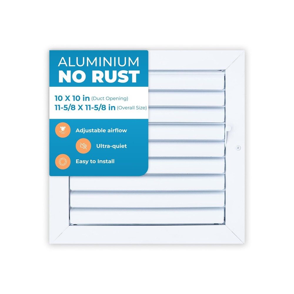 Aluminum 10×10 HVAC Wall/Ceiling Vent Cover, Adjustable, Rustproof 11-5/8×11-5/8