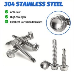 250Pcs Steel Self Drilling Tapping Screws-Hex-Washer Head Sheet Metal Assortment