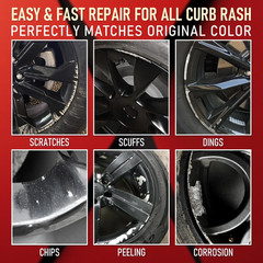 Wheel Scratch Repair Kit, Gloss Black Rim Repair Kit Curb Rash, DIY Alloy Wheel