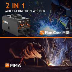 MIG Welder,2 in 1 Flux Core/Stick Welder,130Amp 110V Gasless MIG