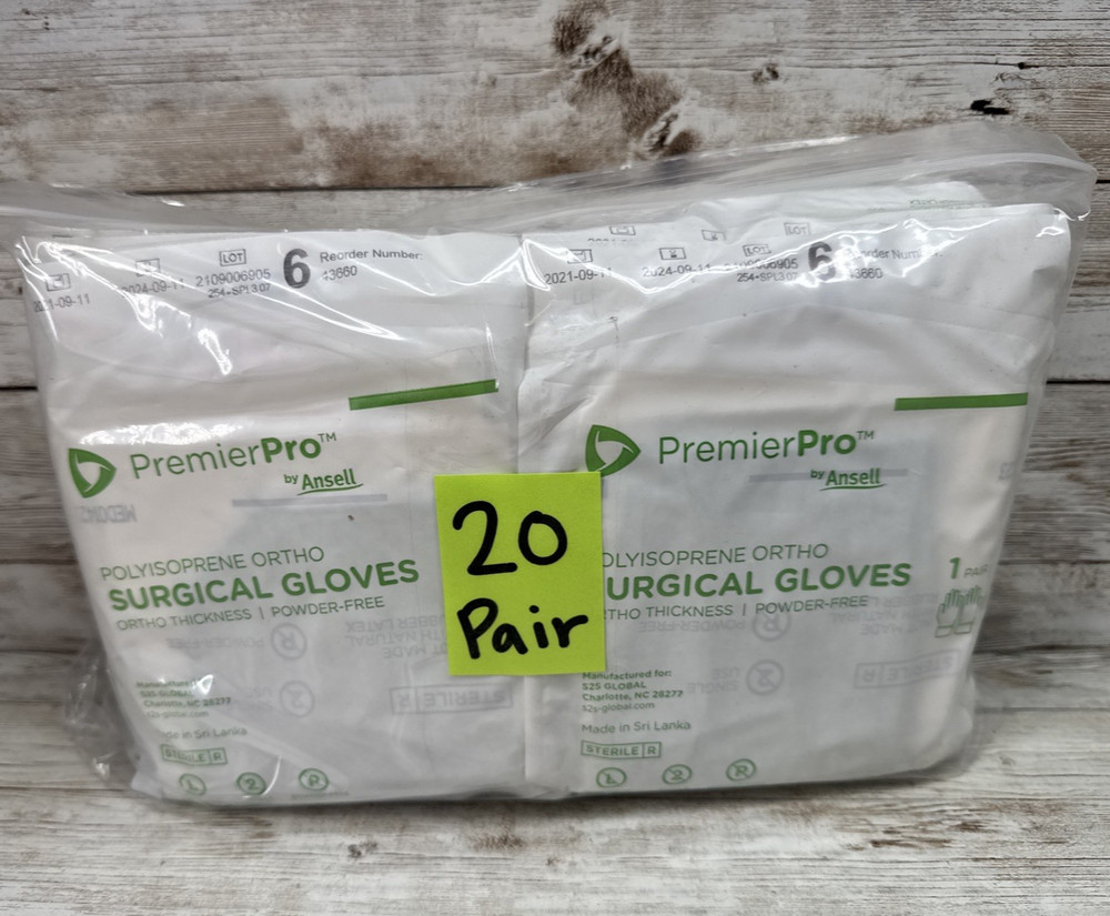 Premier Pro PI ORTHO Surgical Gloves Ansell *20 Pair* Size: 6 *See Date*