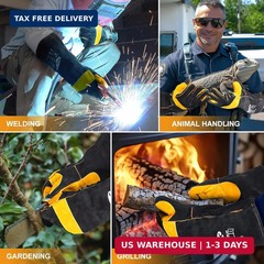 TOPDC Welding Gloves 16 Inches 932℉ Fire/Heat Resistant Leather Welding Gloves F