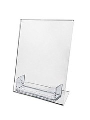 6 Sign Holder Slant Back Display 5″x7″ w Business Card Holder Clear Acrylic AZM