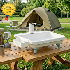Portable Sink Electric Faucet Hand Wash Station Adjustable Height Utility Sink