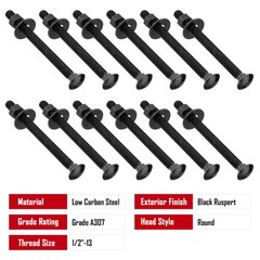 SPARKWHIZ 1/2 ” x 8 ” Carriage Bolt Kit Includes 12 Bolts 12 Washers & 12 Nuts