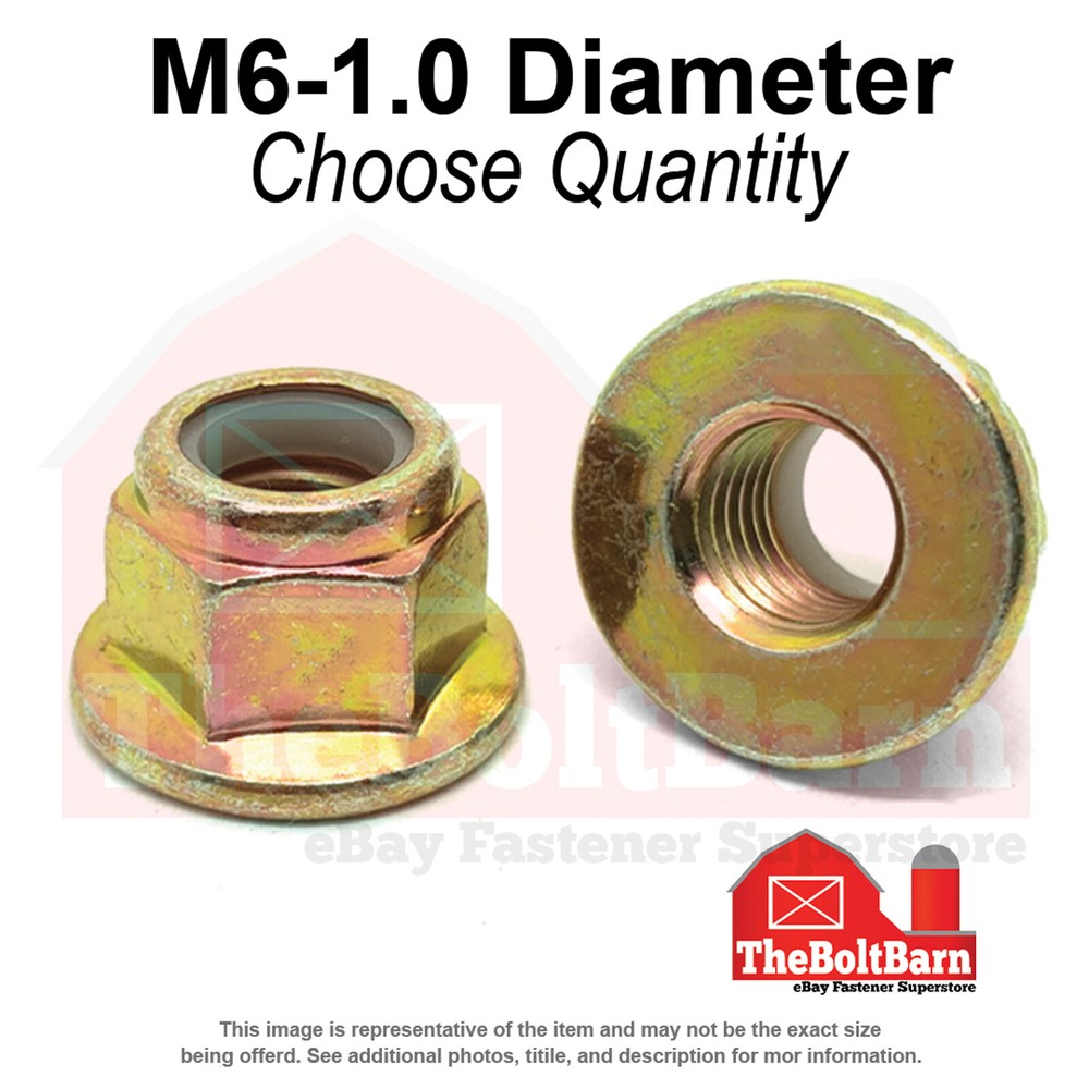 M6-1.0 Class 10 Nylon Insert Hex Flange Lock Nuts Zinc Yellow Thread (Pick Qty)