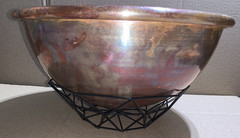 Heavy Solid Copper 14″ Bowl Kettle Rolled Edge Round Base Made In France Antique