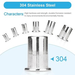 1/4″-20 Rivet Nut, 100Pcs 304 Stainless Steel Flat Head Rivnut Threaded Inser…