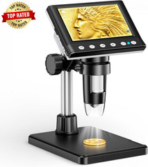 4.3 Inch LCD Digital Coin Microscope, 1000X USB Magnifier with 8 Adjustable LED