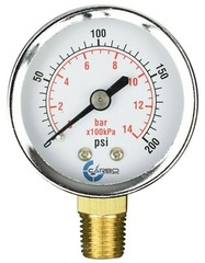 2″ Pressure Gauge – Chrome Plated Steel Case, 1/4″ NPT, Lower Mnt. 200 PSI