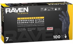 SAS Raven Black Nitrile Gloves Powder Free 7mil Version (100 Gloves/Box) (Large)