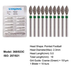 Dental Diamond Football Burs FG 368/023C Coarse Green High Speed Friction Grip