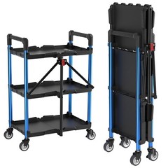 3-Tier Collapsible Service Cart 210 LBS Foldable w/Wheels (No Assembly Required)