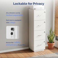 4-Drawer Tall File Cabinet with Independent Locks, Letter-Size Hanging Anti-Tip