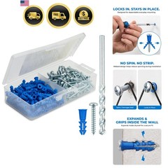 Drywall Anchors and Screws Kit with Drill Bit – 100 Anchors & 100 Screws for …