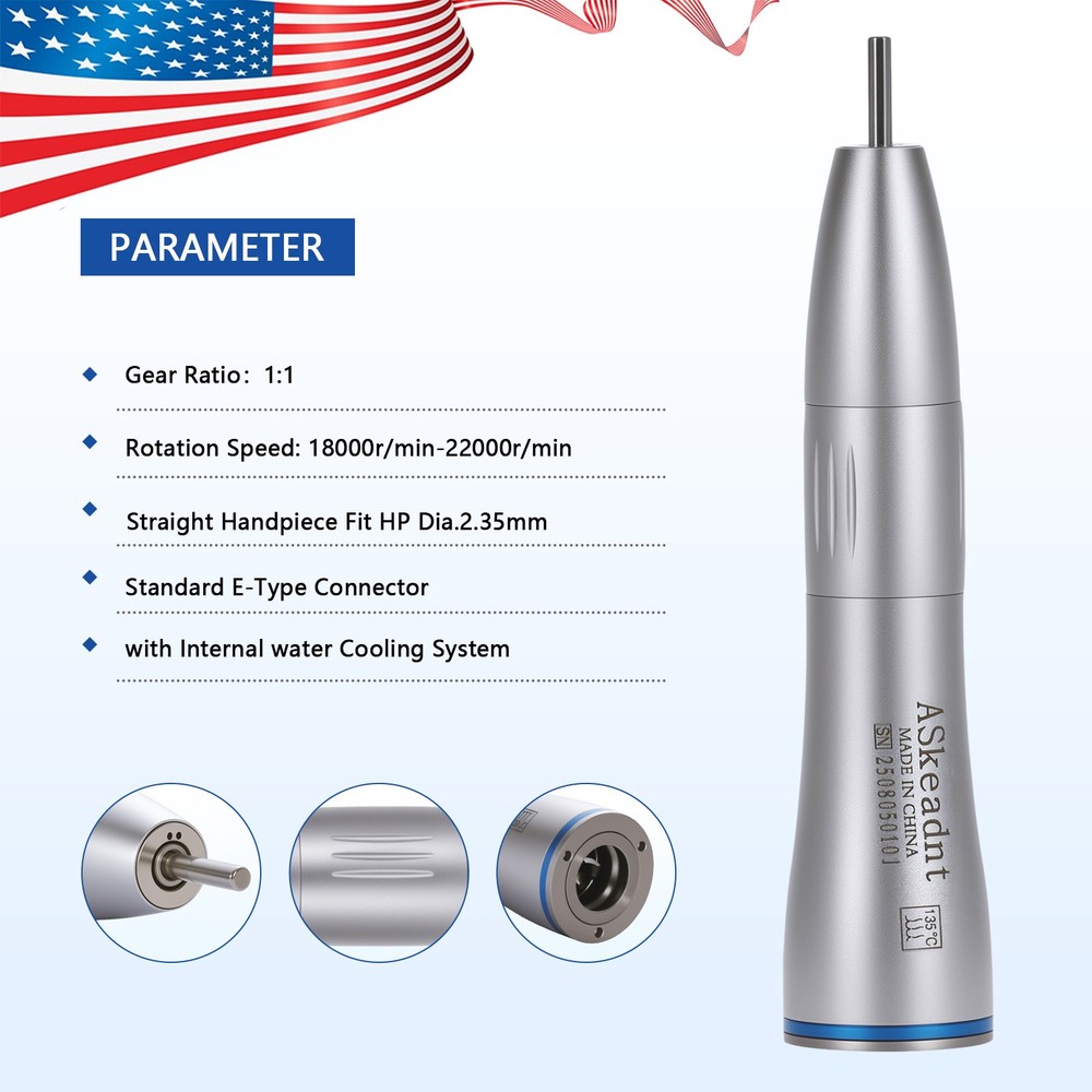 Internal Water Dental Slow Low Speed Handpiece Straight Nosecone 1:1 Ratio