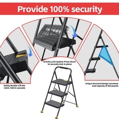 DIAMONDFORGE 3 Step Ladder Foldable Folding Stool – for Home 3 Step, Yellow