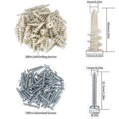 104 Pcs Wall Sheetrock Anchors And Screws Drywall Drilling Hanging And Mounting