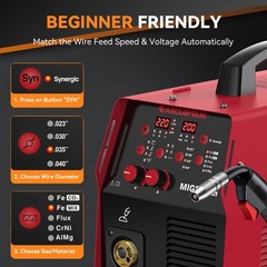 ARCCAPTAIN 6-in-1 Aluminum MIG Welder, 200A Flux Core MIG/Gas MIG/Lift TIG