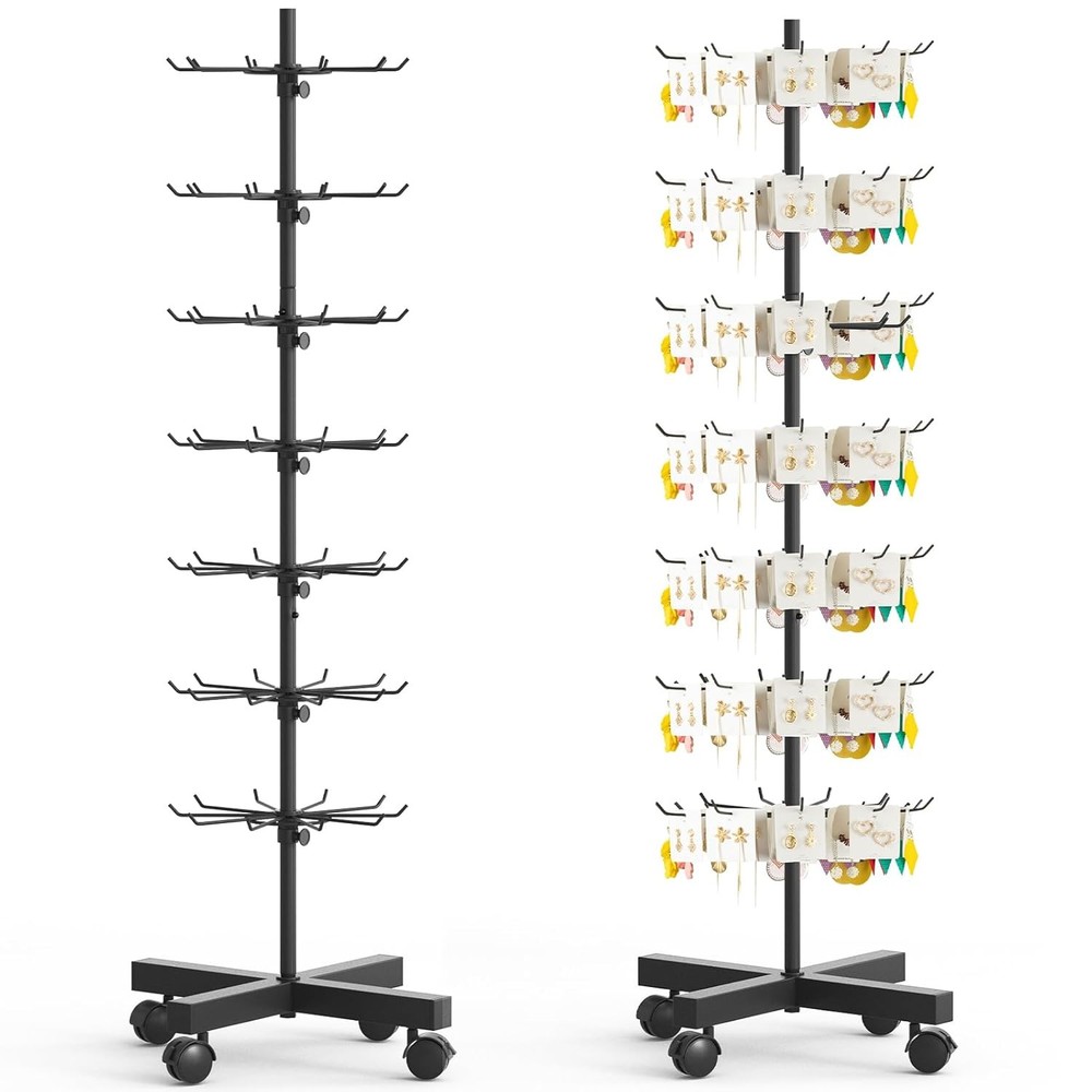 7 Tier Rack Retail Rotating Display Stand W/ Hooks for Store Spinner Key Jewelry