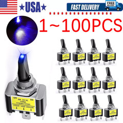 Blue LED Light 3Pin Rocker Toggle ON/Off Switch 30A 12V for Car Boat Marine Lot