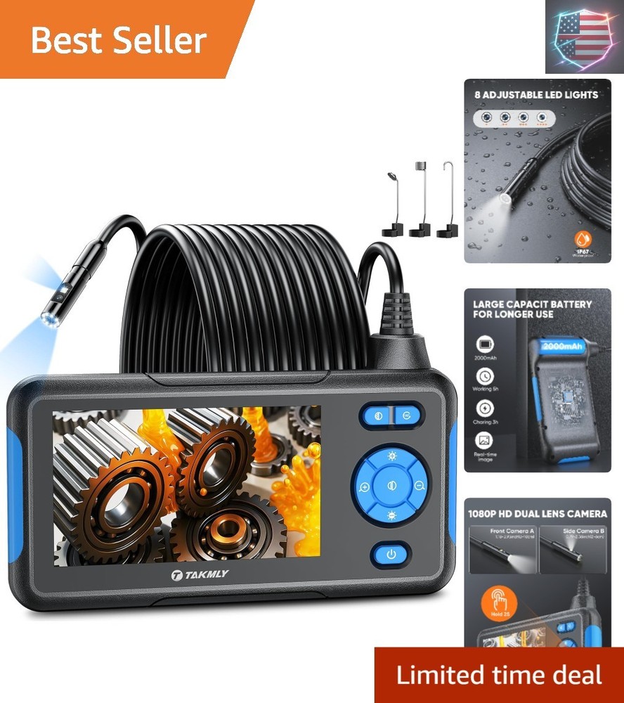 Endoscope Camera with Light, Dual Lens 1080P Industrial Borescope with 8 LED …