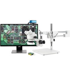 AmScope 7X-45X Trinocular Stereo Fluorescent Boom Microscope+4K 8MP HDMI Camera