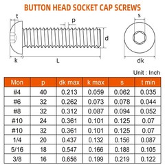 3/8-16 x 2 Button Head Socket Cap Screws, 10 PCS