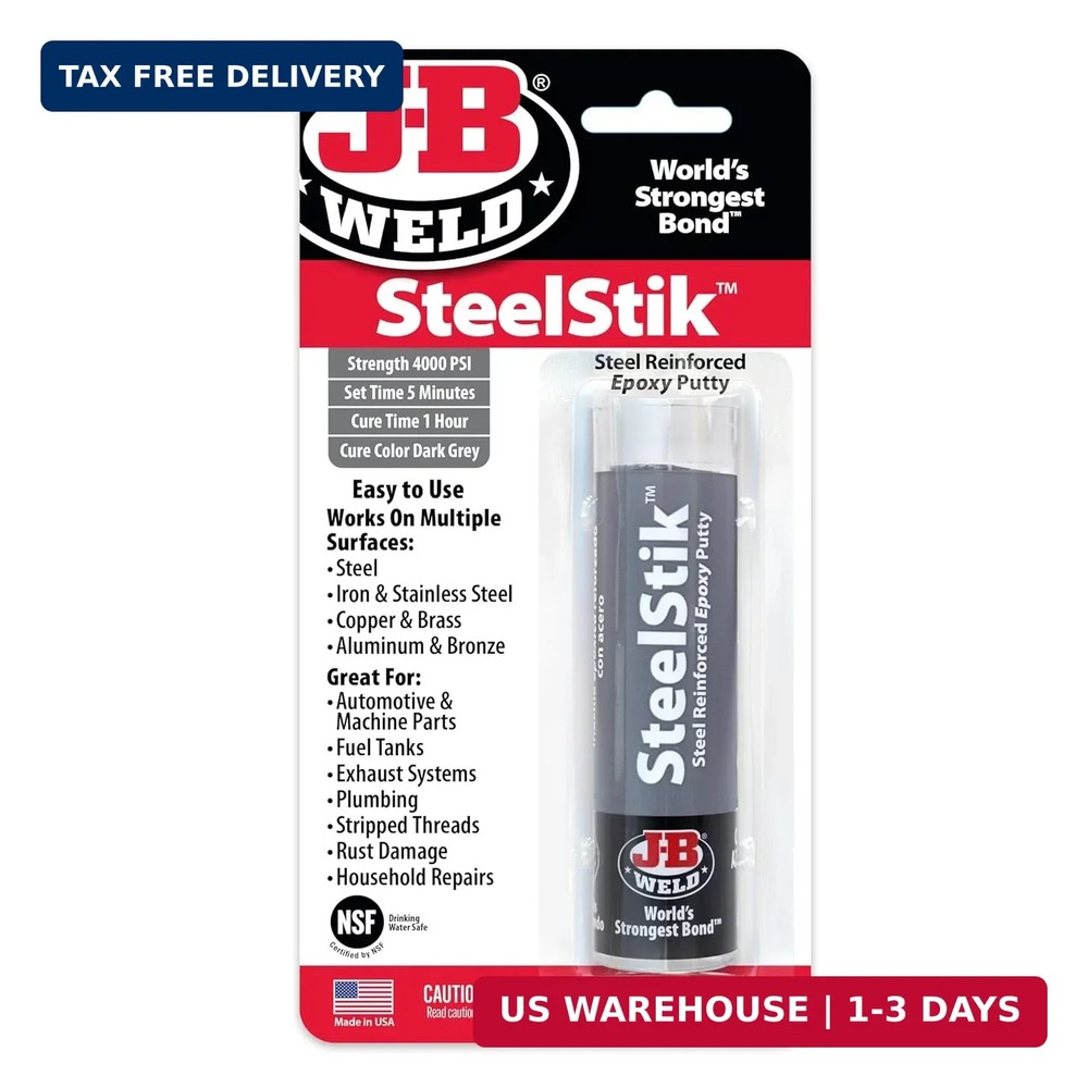J-B Weld 8267 SteelStik Steel Reinforced Epoxy Putty Stick – 2 oz.