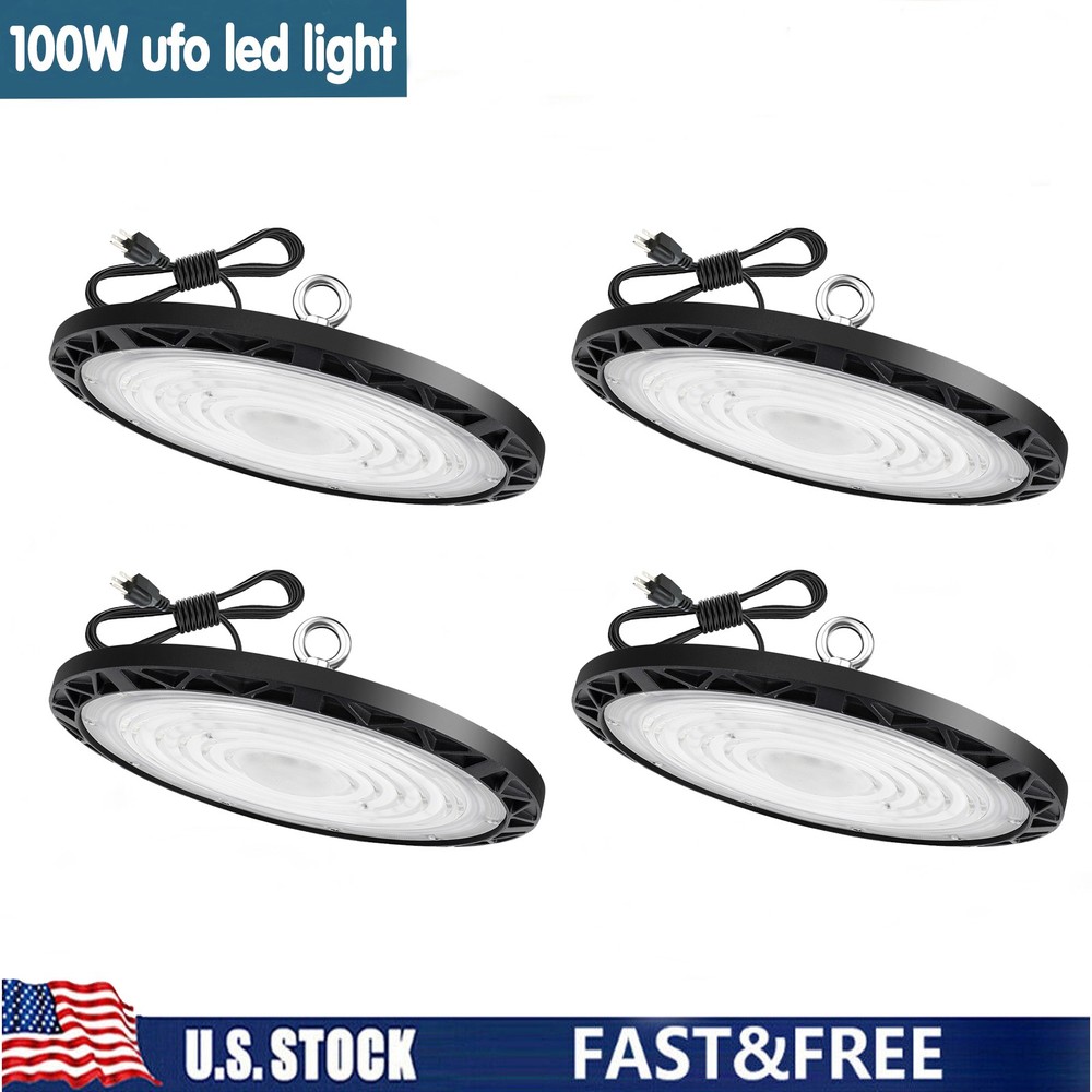 4Pcs 100W UFO Led High Bay Light Warehouse Factory Commercial Industrial 90-277V