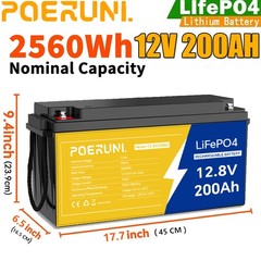 12V 200Ah LiFePO4 Lithium Battery Deep Cycle Built-in BMS for Solar RV Off-Grid