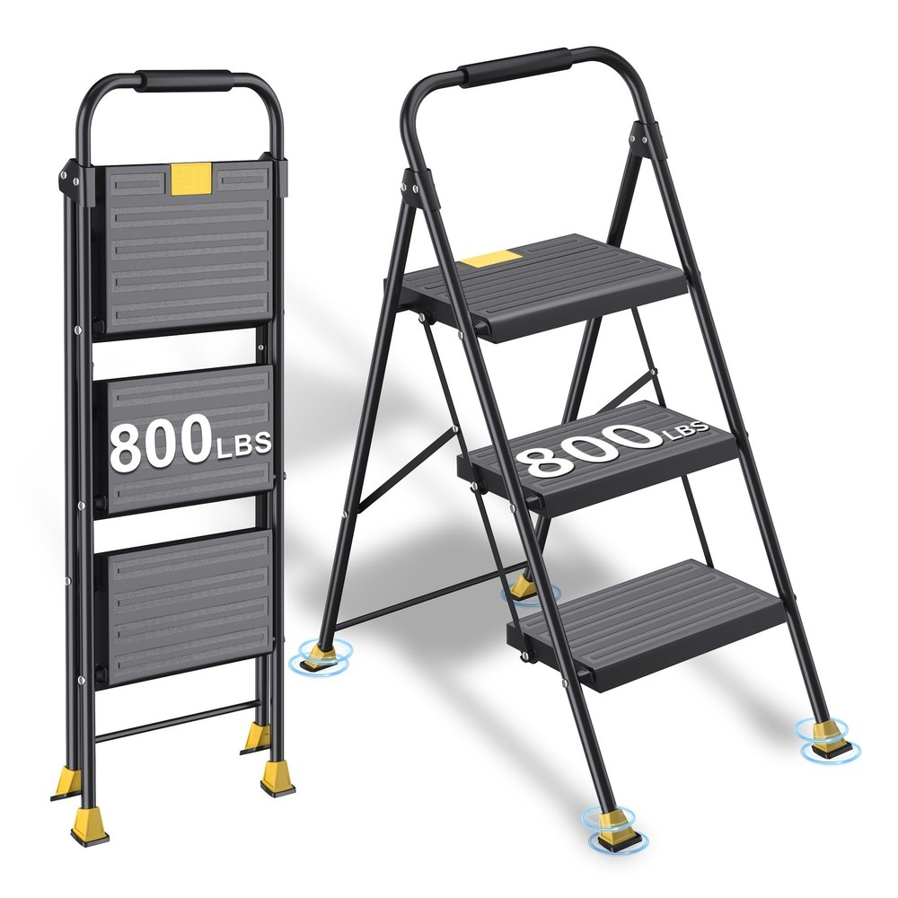 DIAMONDFORGE 3 Step Ladder Foldable Folding Stool – for Home 3 Step, Yellow