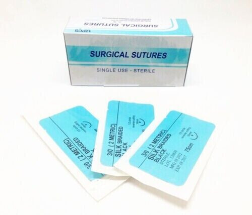 12 Pcs/Box Dental Training Sutures Surgical Suture Silk 75cm Treating Braided