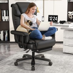 Big and Tall Office Chair 400LBS Reclining Executive Chair with Footrest Black