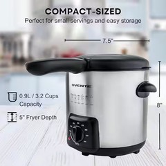 0.95 Qt Silver Mini Electric Deep Fryer with Removable Frying Basket