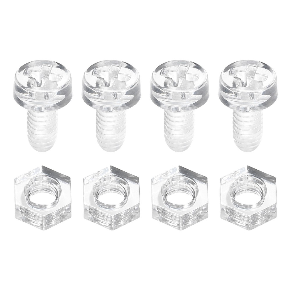 100 Set Clear Acrylic Screws and Nuts Kit M4x8mm Phillips Bolts with Nuts