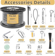 1/8″ Black Wire Rope Kit 200FT 304 Stainless Steel Vinyl Coated with M5 NEW
