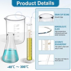 14Pcs Lab Flask Glass Measuring Glass Set: Beakers & Cylinders Lab Drying Rack