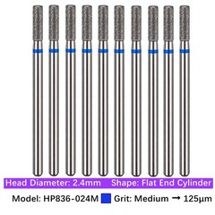 Vakker 10pc Dental HP Diamond Burs Long Straight Grinding Drill Bits 2.35mm