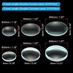 1 Set 5/10cm Focal Length Double Convex&7.5/10cm Focal Length Double Concave Len
