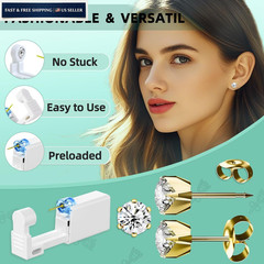Nunpag 12 Pcs Ear Piercing Kit Disposable Gun with 4 Gold