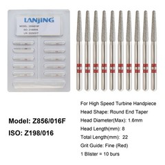 Dental Zirconia Cutting Diamond Bur FG Round End Taper Fine Z856/016F High Speed