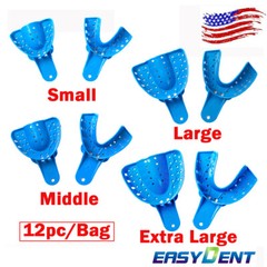 12 pcs Dental Impression Trays Perforated Plastic Autoclavable Upper/Lower L/M/S