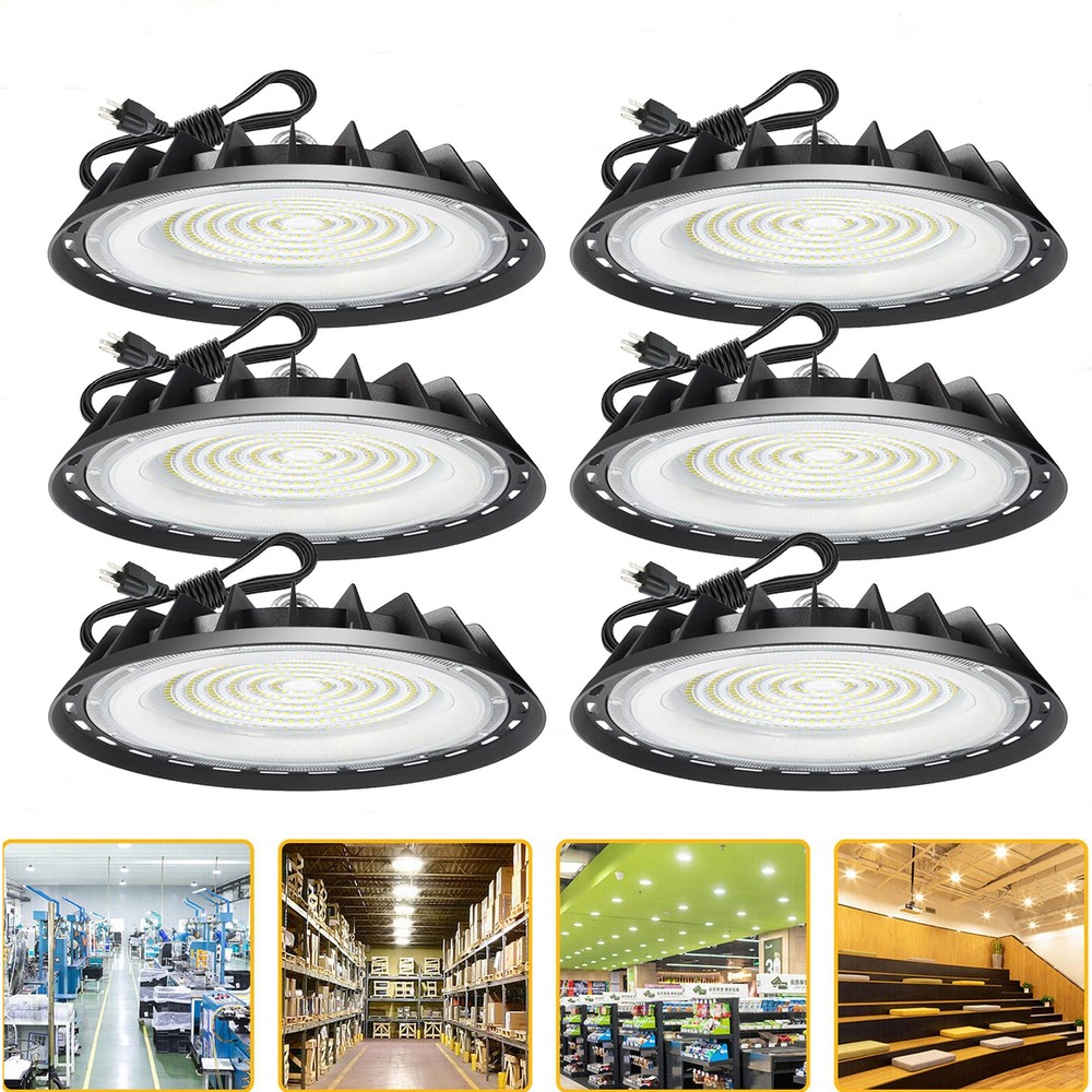 6 Pack 300W UFO Led High Bay Light Commercial Industrial Factory Light 90-277V